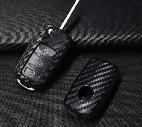 Schlüssel Gummi Schlüsselhülle in Carbon Optik Geeignet Für VW Polo Golf Jetta Bora Touran Tiguan Tuareg Passat Skoda Octavia Seat Ibiza Leon