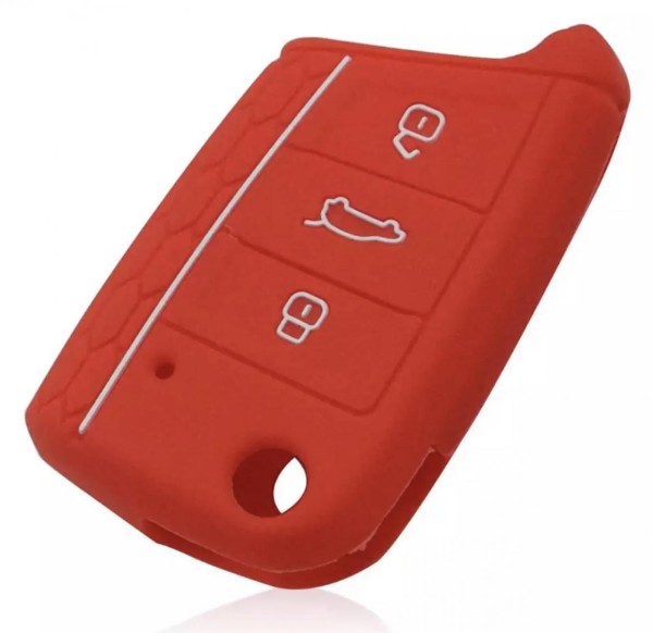 Schlüsselhülle Klappschlüssel Cover Gummi VW Golf 7 Skoda Oktavia Seat Leon 5F Rot