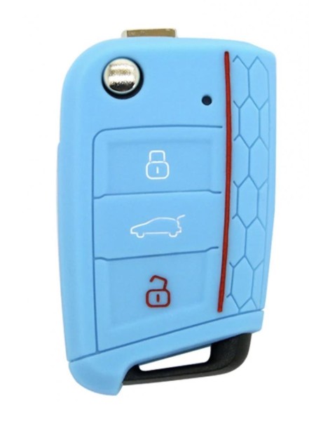 Schlüsselhülle Klappschlüssel Cover Gummi VW Golf 7 Skoda Oktavia Seat Leon 5F Baby Blau