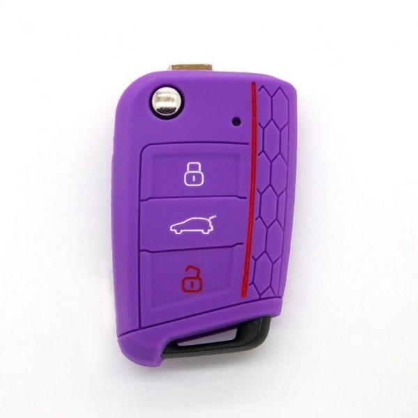 Schlüsselhülle Klappschlüssel Cover Gummi VW Golf 7 Skoda Oktavia Seat Leon 5F Purple