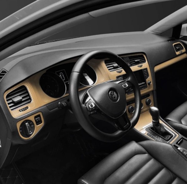 Mittelkonsole Armaturenbrett  5D Carbon Folie Geeignet Für VW Golf 7 mit Start Stop Gold