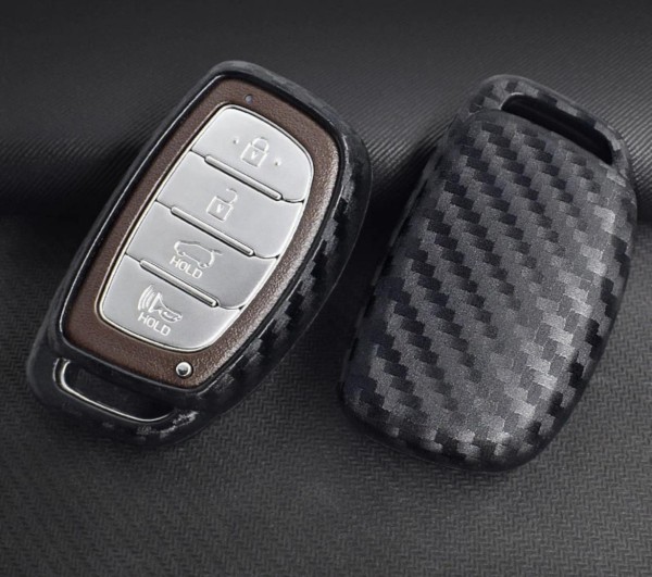 Schlüssel Gummi Cover Schlüsselhülle Carbon Optik Geeignet Für Hyundai Verna Sonata Elantra Tucson